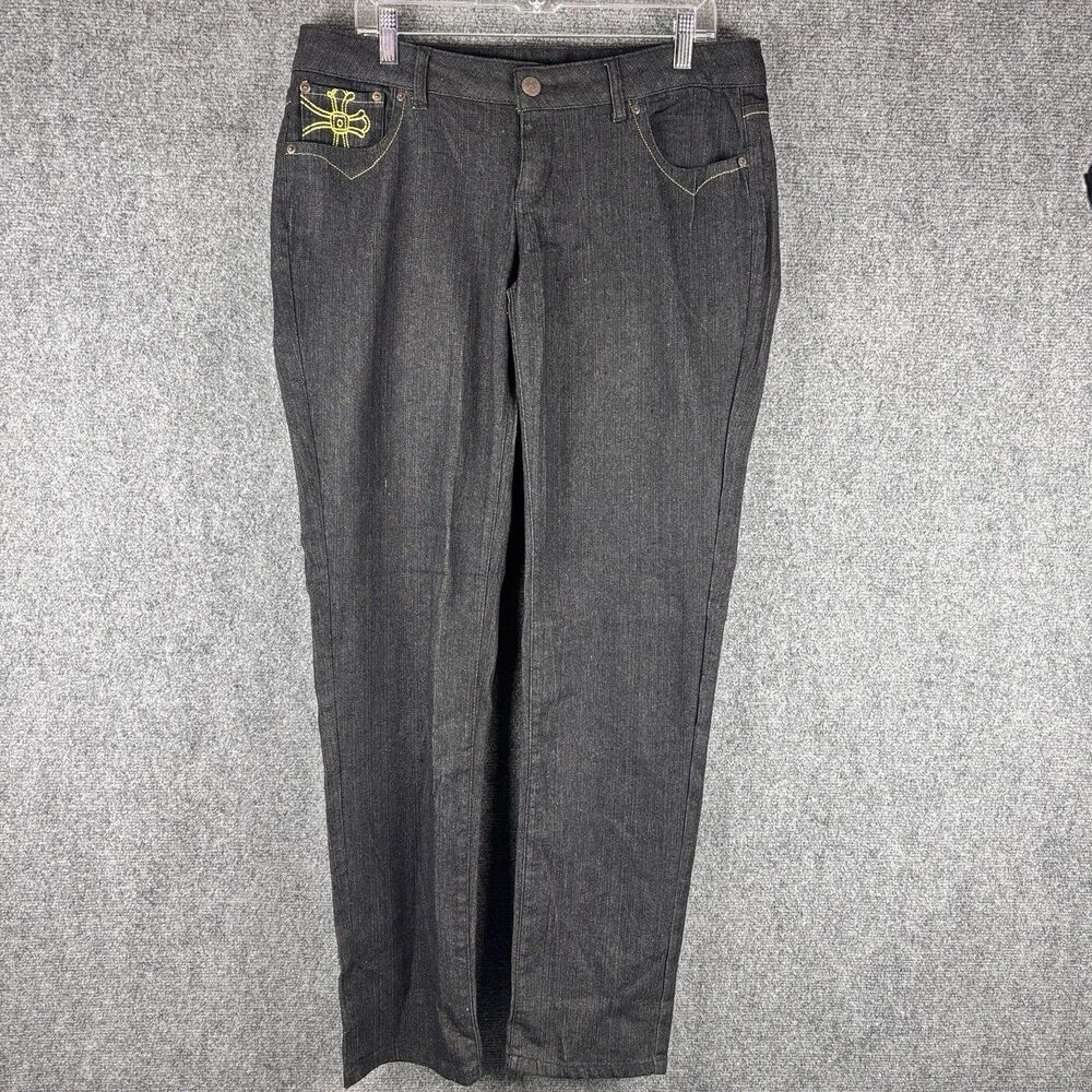 Beta House Jeans Womens 13 Y2K Cross Embroidery Black Denim Straight Leg